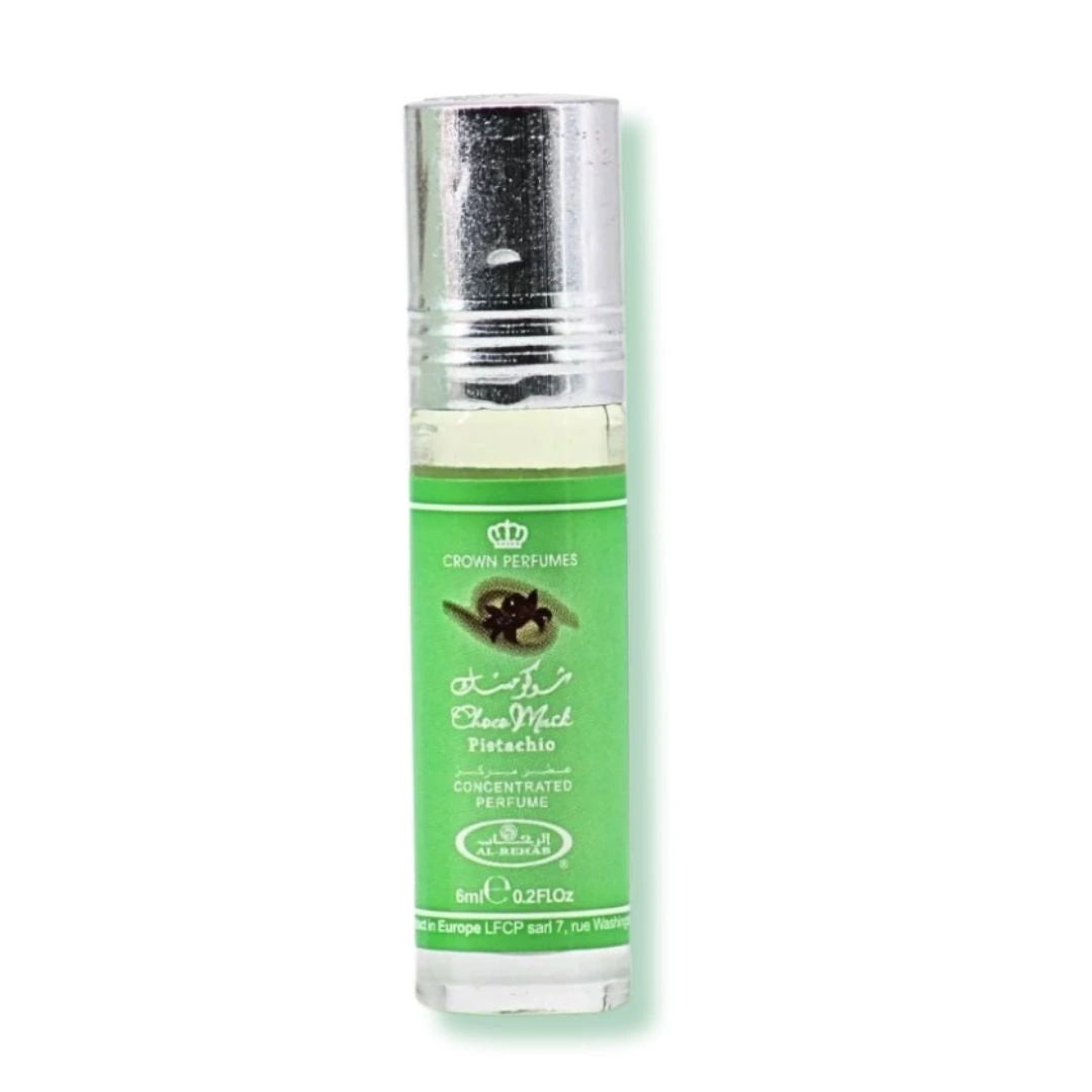 Al Rehab Choco Musk Pistachio 6ml Roll-On Perfume Oil (6-Pack) | Alcohol-Free Unisex Nutty Gourmand Perfume Oil