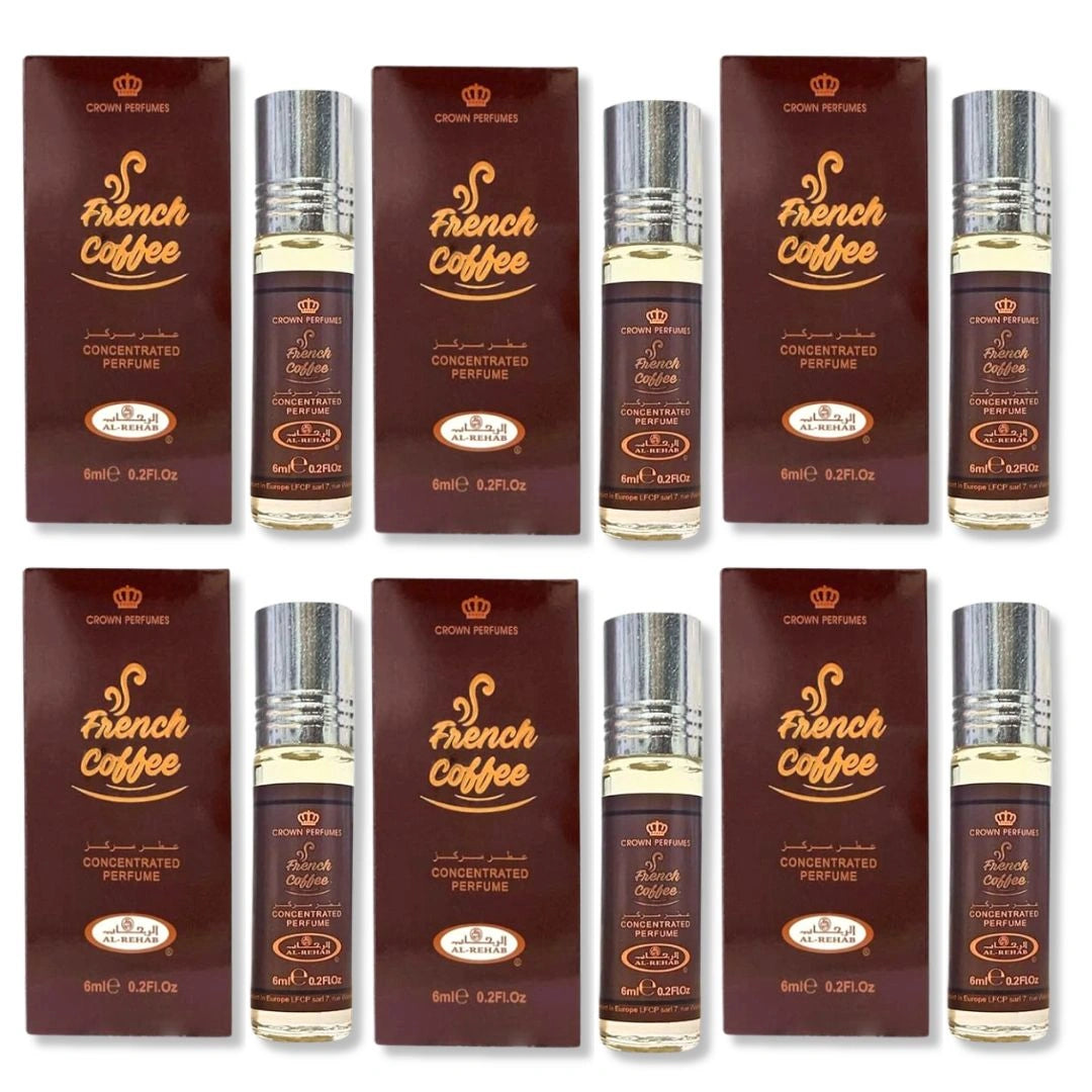 Al Rehab French Coffee Perfume Oil 6ml (6 Pack) | Alcohol-Free Coffee, Vanilla & Sweet Gourmand Fragrance
