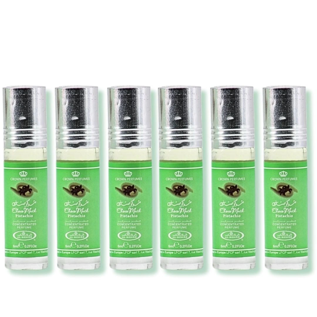 Al Rehab Choco Musk Pistachio 6ml Roll-On Perfume Oil (6-Pack) | Alcohol-Free Unisex Nutty Gourmand Perfume Oil