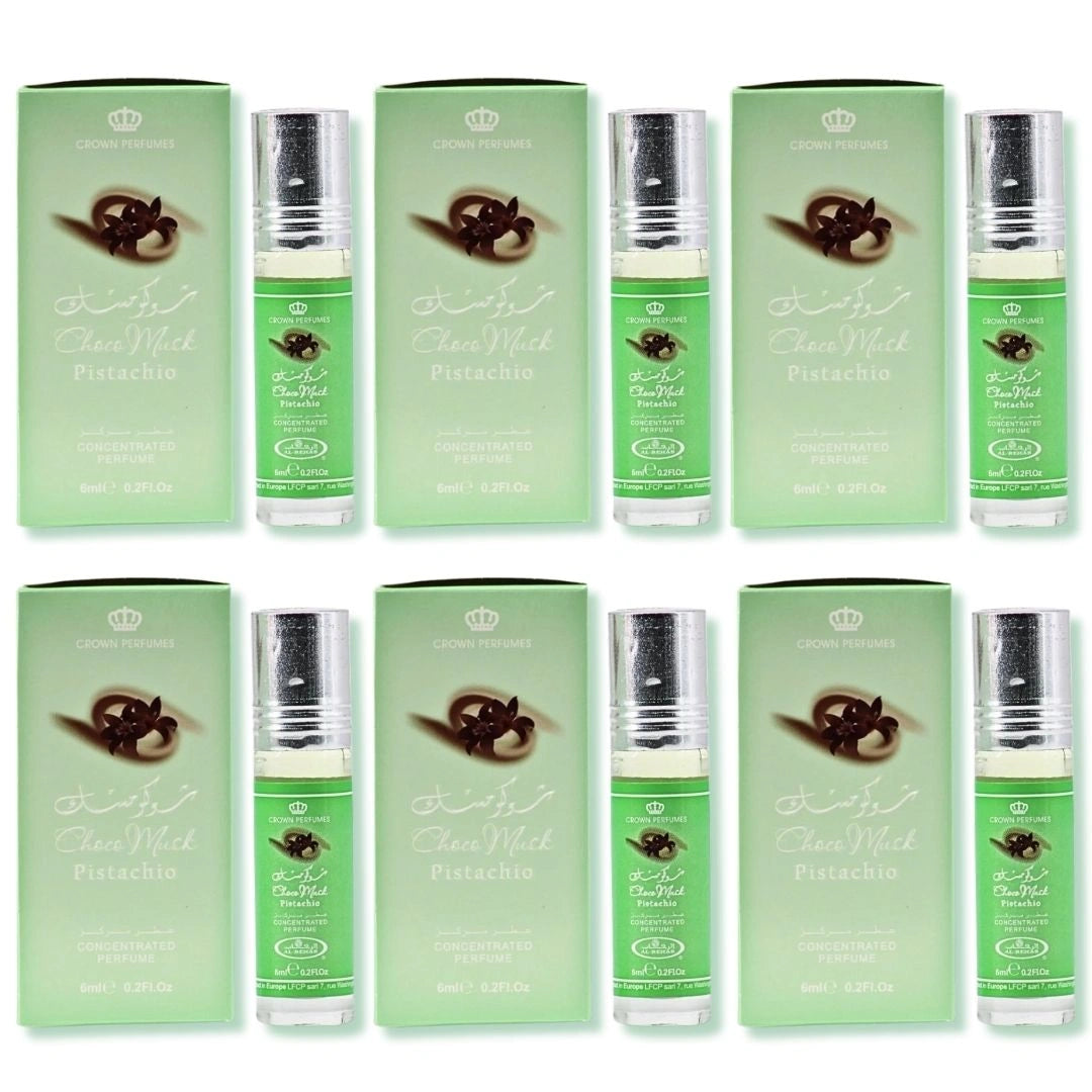 Al Rehab Choco Musk Pistachio 6ml Roll-On Perfume Oil (6-Pack) | Alcohol-Free Unisex Nutty Gourmand Perfume Oil