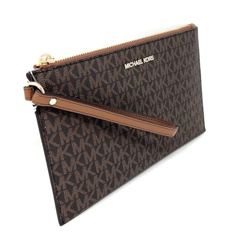 Michael Kors Jet Set Travel Large Clutch Leather Wristlet Brown PVC