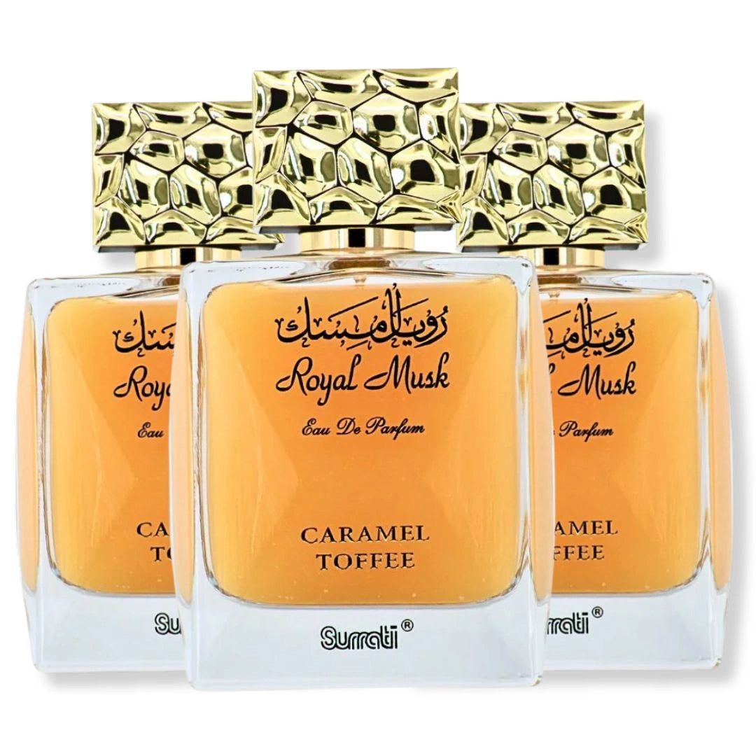 Royal Musk Caramel Toffee perfume pack of 3 by Surrati, luxury unisex Arabian eau de parfum with warm caramel and toffee sweetness - Shopeezy