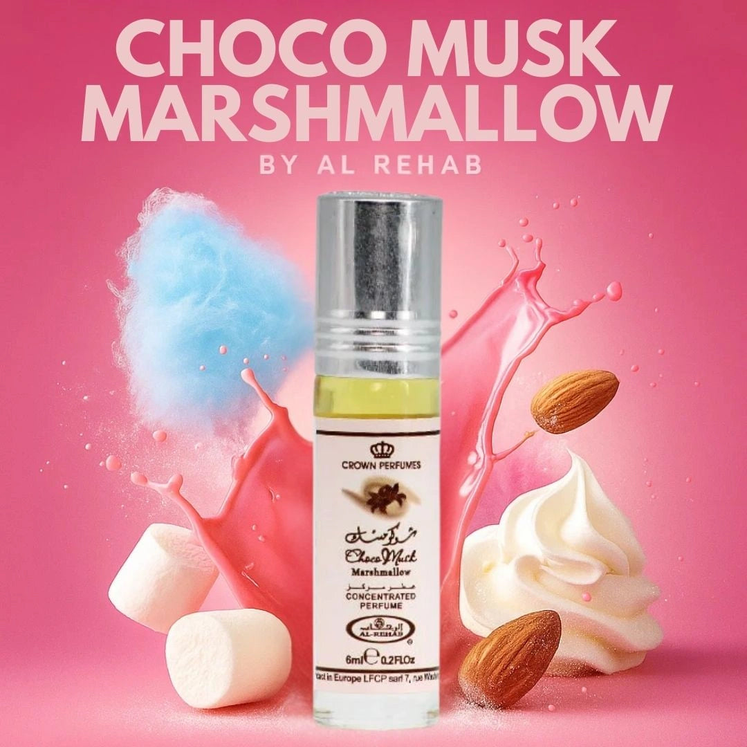 Al Rehab Choco Musk Marshmallow 6ml Roll-On Perfume Oil | Fluffy Sweet Sugar & Vanilla Scent | Alcohol-Free Unisex Perfume Oil