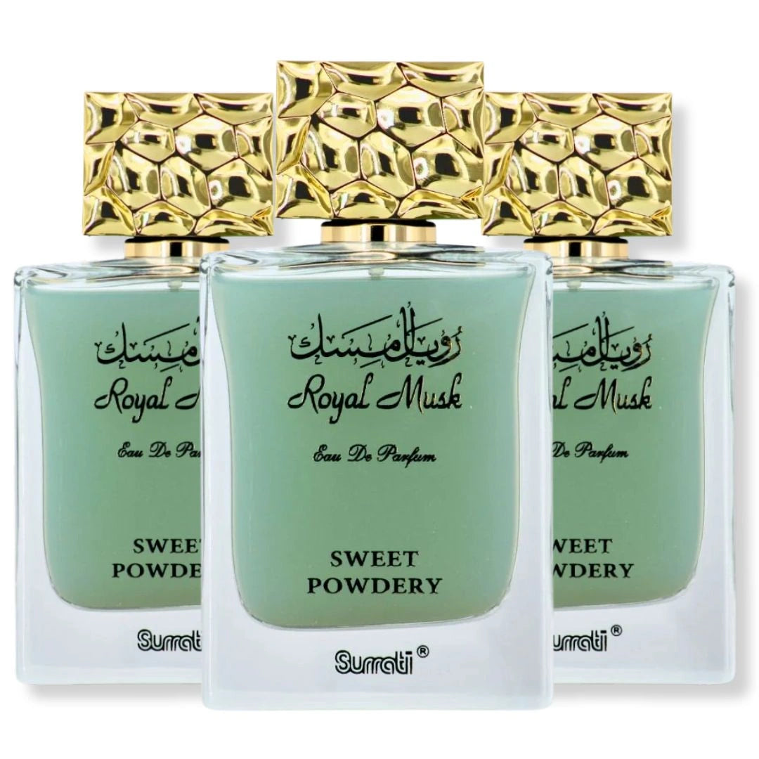 Royal Musk Sweet Powdery perfume pack of 3 by Surrati, luxury unisex Arabian eau de parfum with soft musky powdery scent - Shopeezy