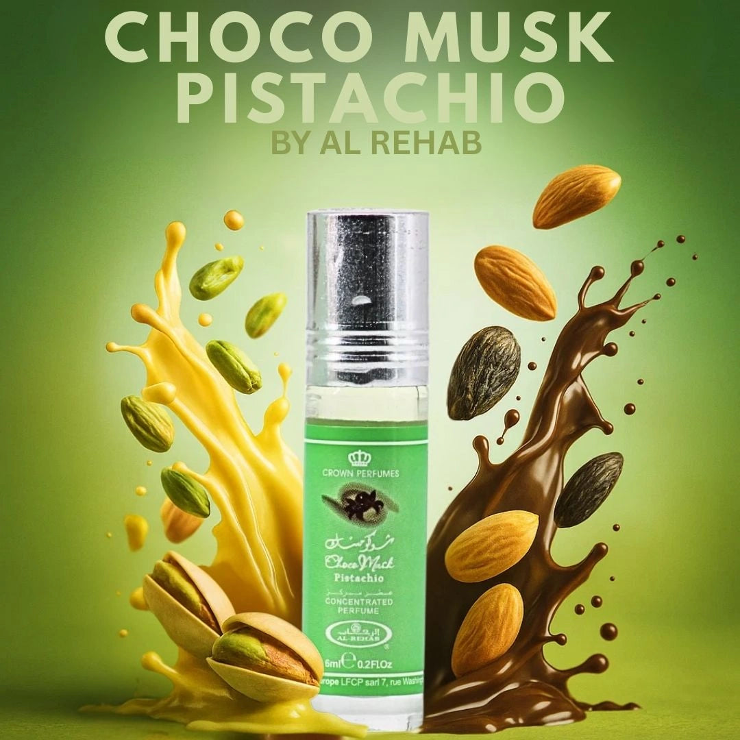 Al Rehab Choco Musk Pistachio 6ml Roll-On Perfume Oil | Nutty Vanilla Dessert Scent | Alcohol-Free Unisex Gourmand Perfume Oil
