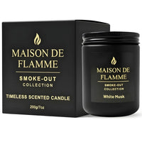 Thumbnail for Maison De Flamme White Musk scented candle in matte black jar with luxury black box — clean musk soy wax candle from the Smoke-Out Collection
