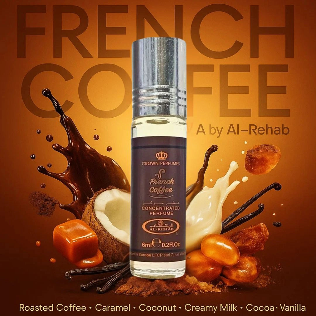 Al Rehab French Coffee Perfume Oil 6ml by Al Rehab | Alcohol-Free Coffee, Vanilla & Sweet Gourmand Fragrance