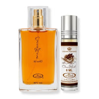 Thumbnail for Al Rehab Choco Musk perfume bundle with 50ml spray bottle and 6ml roll-on oil, sweet chocolate gourmand fragrance - Shopeezy