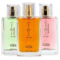 Thumbnail for Choco Musk perfume collection featuring pistachio green, classic amber, and marshmallow pink bottles displayed together, Arabian gourmand fragrances with sweet chocolate and vanilla notes - Shopeezy