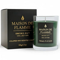 Thumbnail for Maison De Flamme Balsam, Fir & Cedar scented candle with luxury black box on white background.