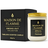Thumbnail for Maison De Flamme Patchouli scented candle in white jar with luxury black box — earthy patchouli and warm woody soy wax candle from the Smoke-Out Collection.