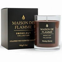 Thumbnail for Maison De Flamme Smoky Ebony scented candle with luxury black box on white background.