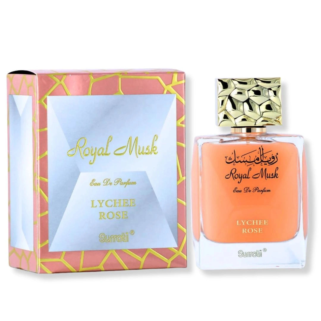 Royal Musk Lychee Rose eau de parfum by Surrati with elegant gift box, premium Arabian unisex perfume  - Shopeezy