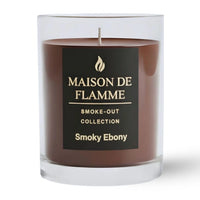 Thumbnail for Smoky Ebony candle in deep brown wax with clear glass jar by Maison De Flamme, studio close-up.