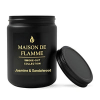 Thumbnail for Maison De Flamme Jasmine & Sandalwood candle in black jar with matching black lid — elegant jasmine and earthy sandalwood aroma candle.