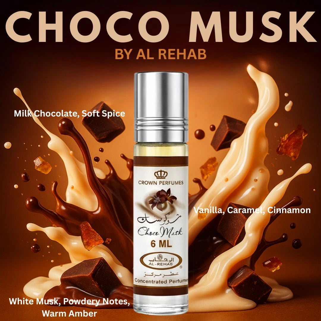 Al Rehab Choco Musk roll-on perfume oil 6ml with rich chocolate gourmand scent - Shopeezy