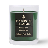 Thumbnail for Balsam, Fir & Cedar candle in deep green glass jar by Maison De Flamme, clean studio close-up.