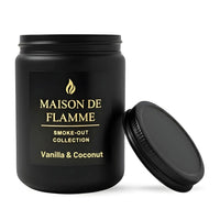 Thumbnail for Maison De Flamme Vanilla & Coconut candle in black jar with matching black lid — soft vanilla and sweet coconut aroma candle.