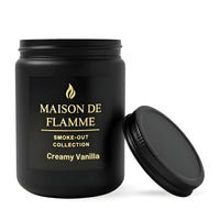 Thumbnail for Maison De Flamme Creamy Vanilla candle in black jar with matching black lid — sweet creamy vanilla aroma candle.