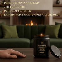 Thumbnail for Hand reaching for the black Patchouli scented candle — earthy, grounding patchouli home fragrance