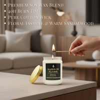 Thumbnail for Hand lighting the Maison De Flamme Jasmine & Sandalwood candle on a cozy table — soft floral and woody home fragrance