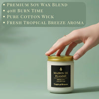 Thumbnail for Hand opening the Maison De Flamme Tropical Breeze white jar candle — clean tropical citrus home fragrance.