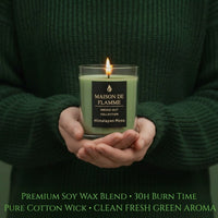 Thumbnail for Luxury Himalayan Moss candle held in hands with warm sweater, clean fresh green aroma vibe.