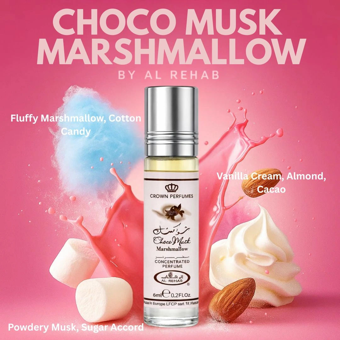 Al Rehab Choco Musk Marshmallow roll-on perfume oil 6ml with soft chocolate and marshmallow sweetness - Shopeezy