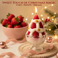 Thumbnail for Strawberry Ice Cream candle styled with fresh strawberries and warm beige cozy décor in a festive setting, available at Shopeezy.