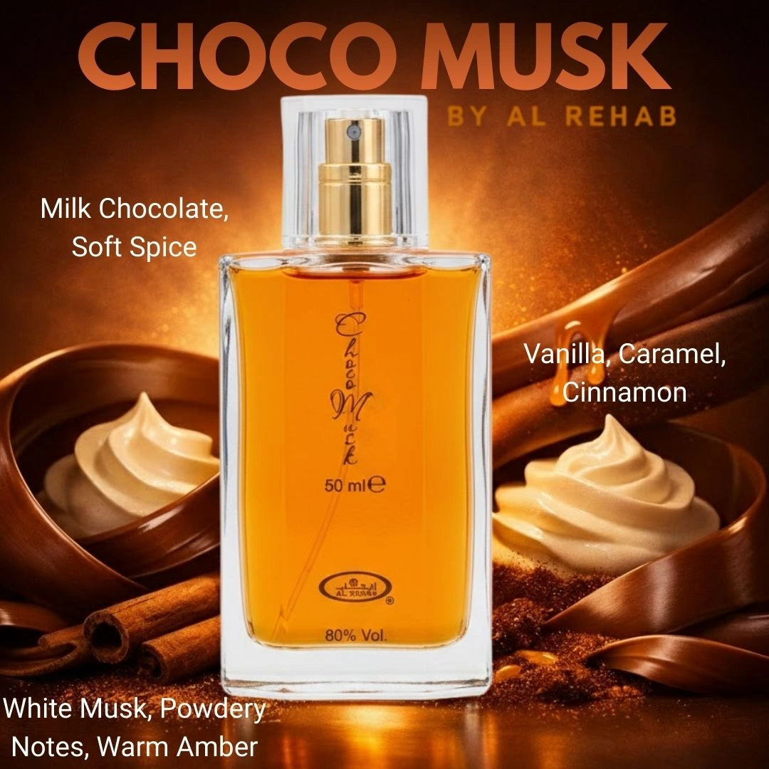 Al Rehab Choco Musk chocolate gourmand perfume inspired by creamy cocoa and vanilla dessert notes - Shopeezy