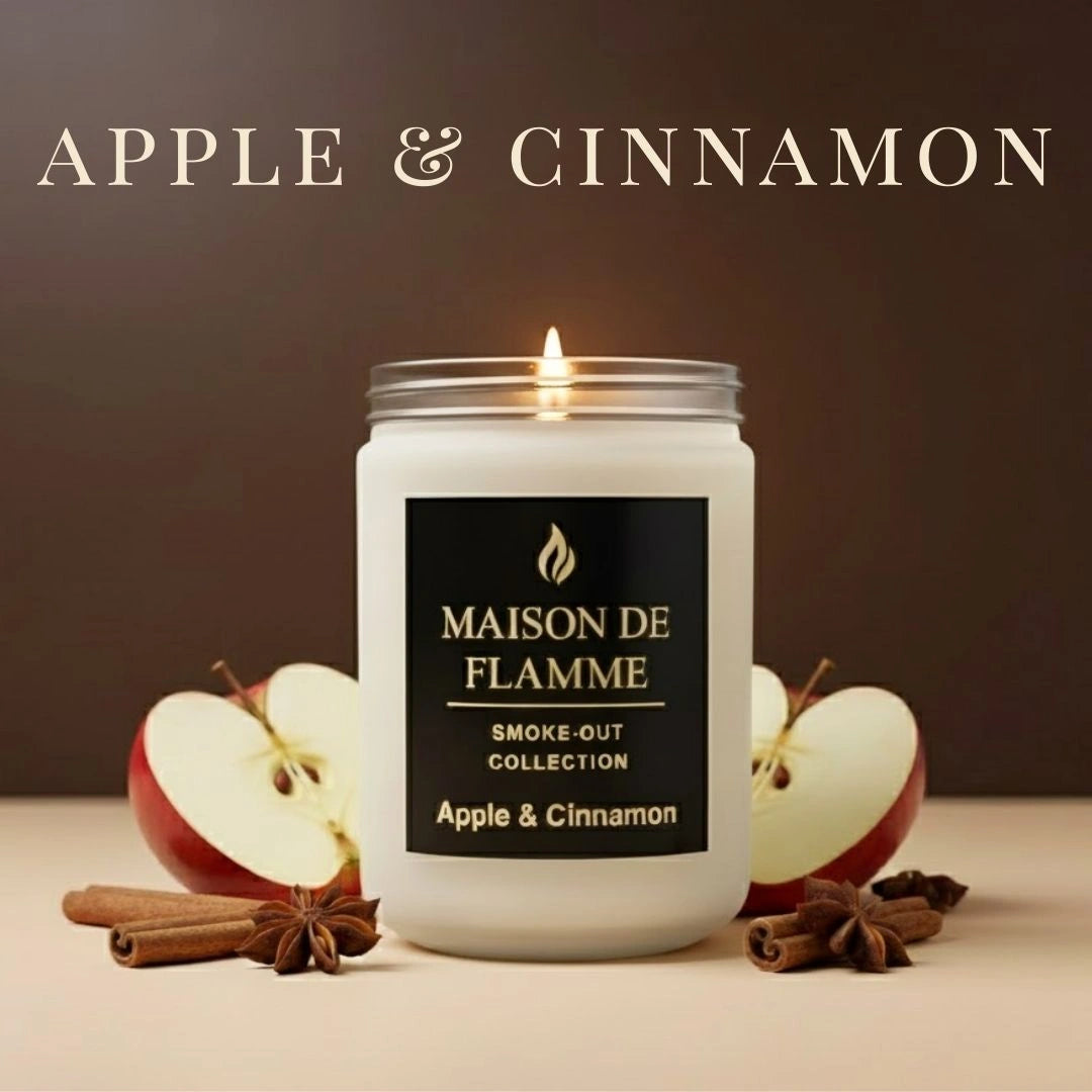 Apple & Cinnamon Maison De Flamme candle with apple slices and cinnamon sticks — warm autumn fragrance candle