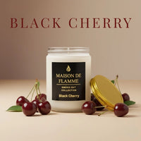 Thumbnail for Black Cherry candle displayed with fresh cherries, cinnamon sticks, and warm spices — rich cherry spice fragrance notes. - Shopeezy