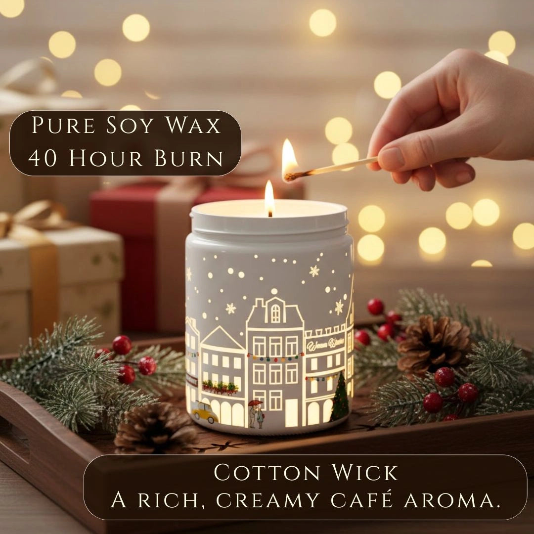 Coffee Chocolate candle with premium soy wax, cotton wick, and 40-hour burn time – rich creamy café aroma, available at Shopeezy.