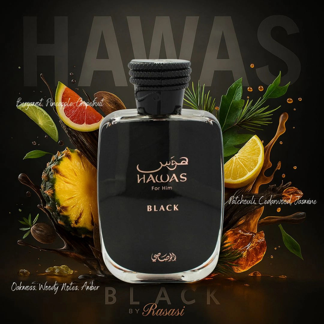 Rasasi Hawas Black Eau de Parfum Spray 100ML (3.4 OZ) | For the Man Who Leaves a Lasting Impression