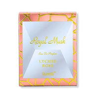 Thumbnail for Royal Musk Lychee Rose perfume box by Surrati, luxury Arabian fragrance packaging with gold and peach design  - Shopeezy