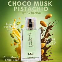 Thumbnail for Choco Musk Pistachio perfume bottle with pistachio splash and nut accents, fresh gourmand fragrance blending pistachio, chocolate, and soft vanilla notes - Shopeezy