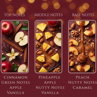 Thumbnail for Apple & Cinnamon fragrance notes panel – cinnamon, apple, vanilla, pineapple, nutty notes, peach, caramel, available at Shopeezy.
