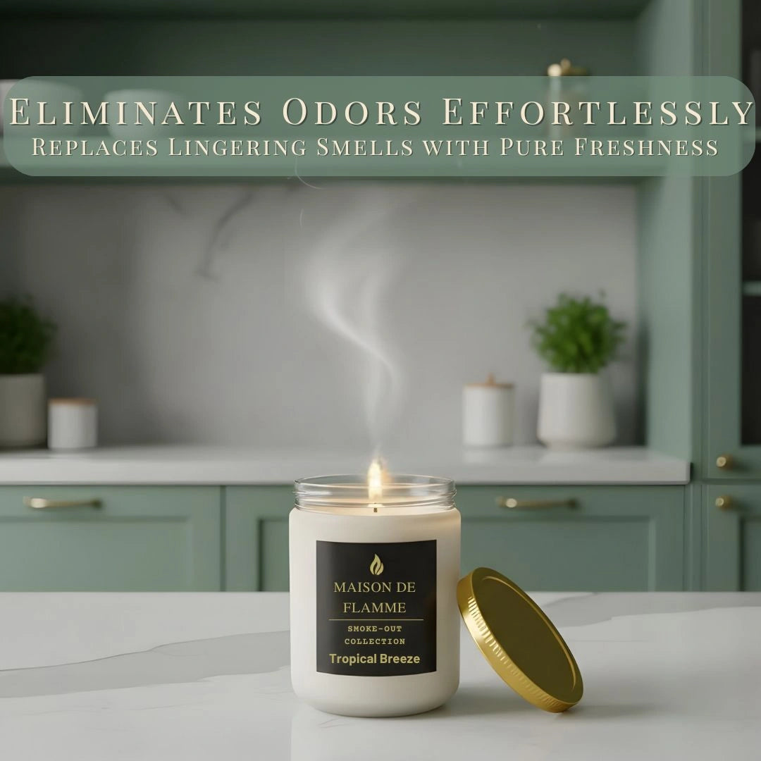 Maison De Flamme Tropical Breeze candle with pineapple and lime mood board — tropical citrus fragrance notes.