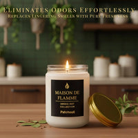 Thumbnail for Maison De Flamme Patchouli candle in a cozy décor setting — earthy, odor-eliminating patchouli soy wax candle.