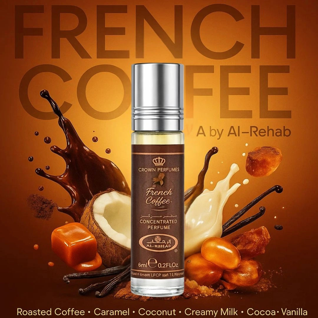 Al Rehab French Coffee roll-on perfume oil 6ml with roasted coffee and creamy gourmand aroma - Shopeezy
