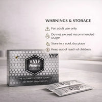 Thumbnail for VVIP Honey Platinum warnings and storage information, premium honey sachets packaging details - Shopeezy