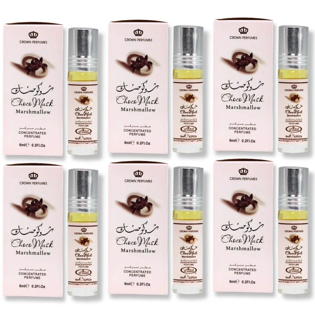 Al Rehab Choco Musk Marshmallow 6ml Roll-On Perfume Oil (6-Pack) | Alcohol-Free, Sweet & Fluffy Marshmallow Fragrance