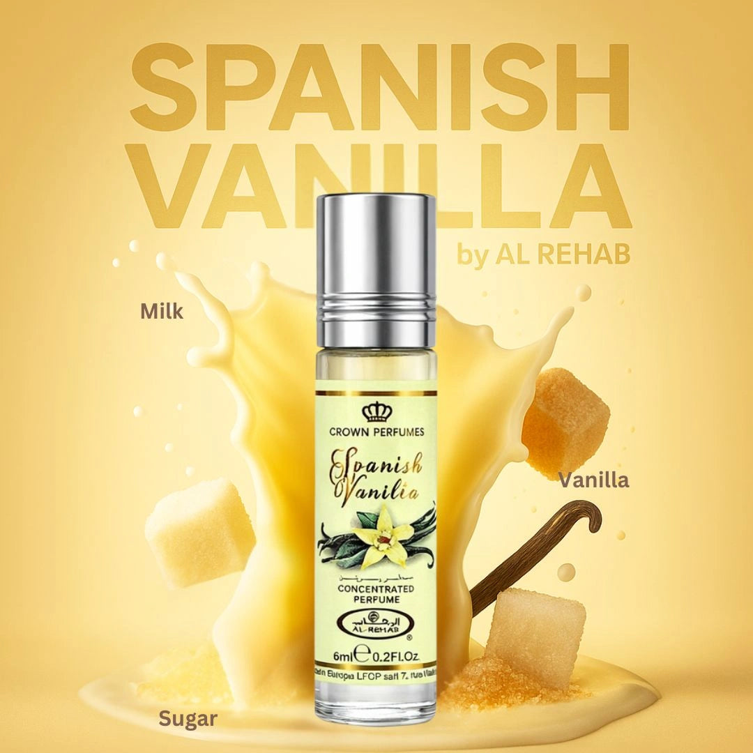 Al Rehab Spanish Vanilla roll-on perfume oil 6ml with warm sweet vanilla gourmand scent - Shopeezy