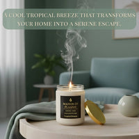 Thumbnail for White Tropical Breeze scented candle on a modern kitchen counter — odor-eliminating tropical citrus aroma.