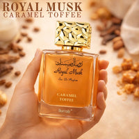 Thumbnail for Royal Musk Caramel Toffee perfume by Surrati held in hand, sweet gourmand unisex Arabian fragrance - Shopeezy