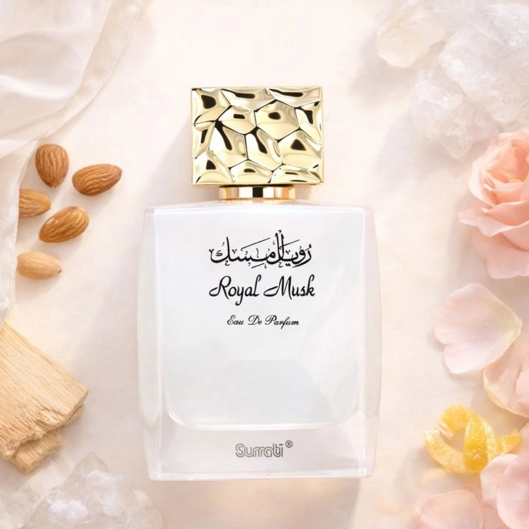 Royal Musk White Musk perfume bottle with soft floral accents, clean powdery musky unisex fragrance - Shopeezy