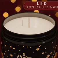 Thumbnail for Close-up of heat-activated LED temperature sensor inside the Black Cherry light-up scented black candle, available at Shopeezy.
