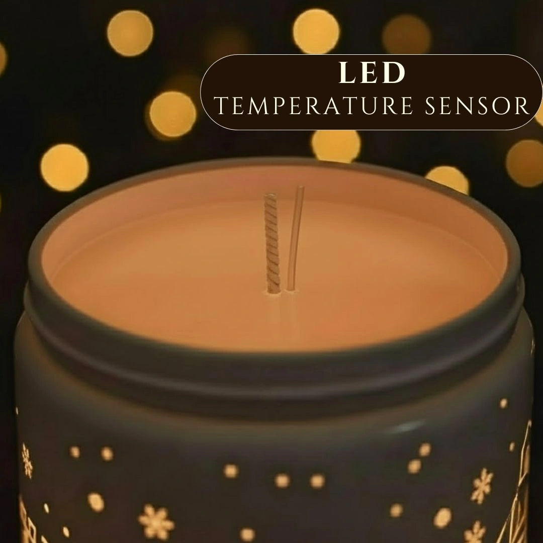 Close-up of heat-activated LED temperature sensor inside the Coffee Chocolate light-up scented candle, available at Shopeezy.