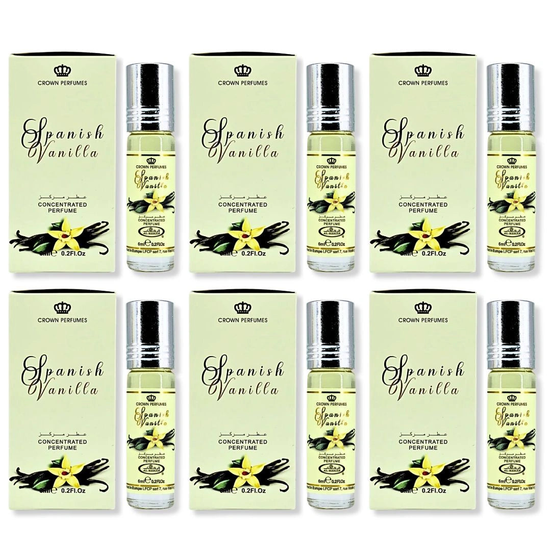 Al Rehab Spanish Vanilla Perfume Oil 6ML(6-Pack) | Alcohol-Free, Sweet & Creamy Vanilla Fragrance