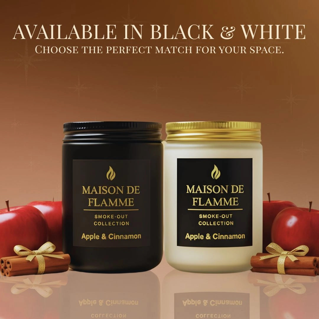 Black and white Apple & Cinnamon candles from Maison De Flamme — premium luxury scented candles in two color options - Shopeezy